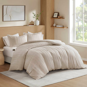 Logan - California King Striped Duvet Set - Neutral