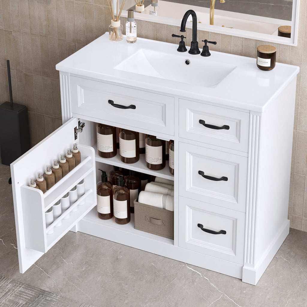 Modern Bathroom Vanity With Sink, 4 Drawers, Soft-Close Door, Adjustable Shelf