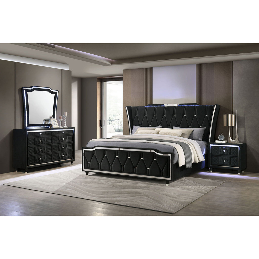 Bedroom Set With LED Lighting And Charging Nightstand