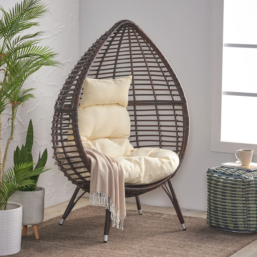 Cutter Teardrop Patio Chair With Water Resistant Cushion - Multi / Brown / Beige