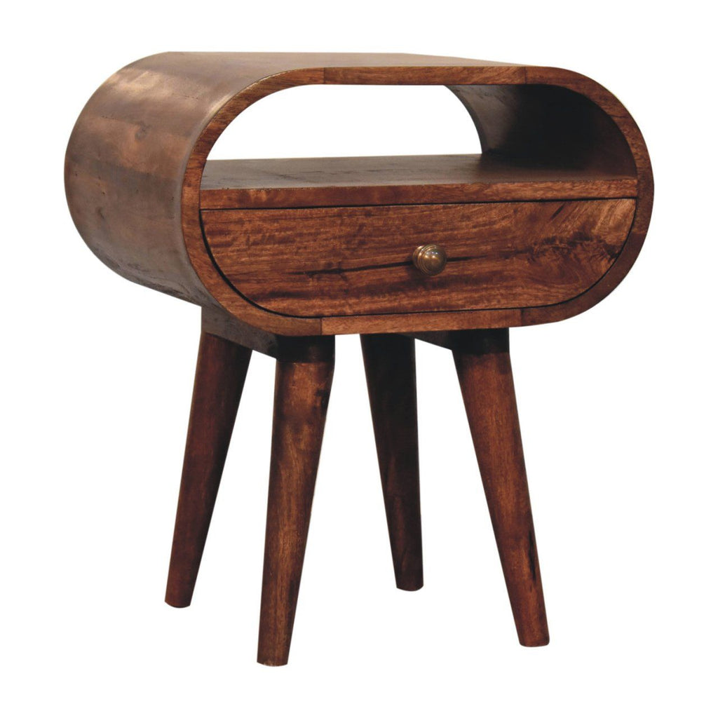 Circular Bedside Table With Open Slot - Caramel