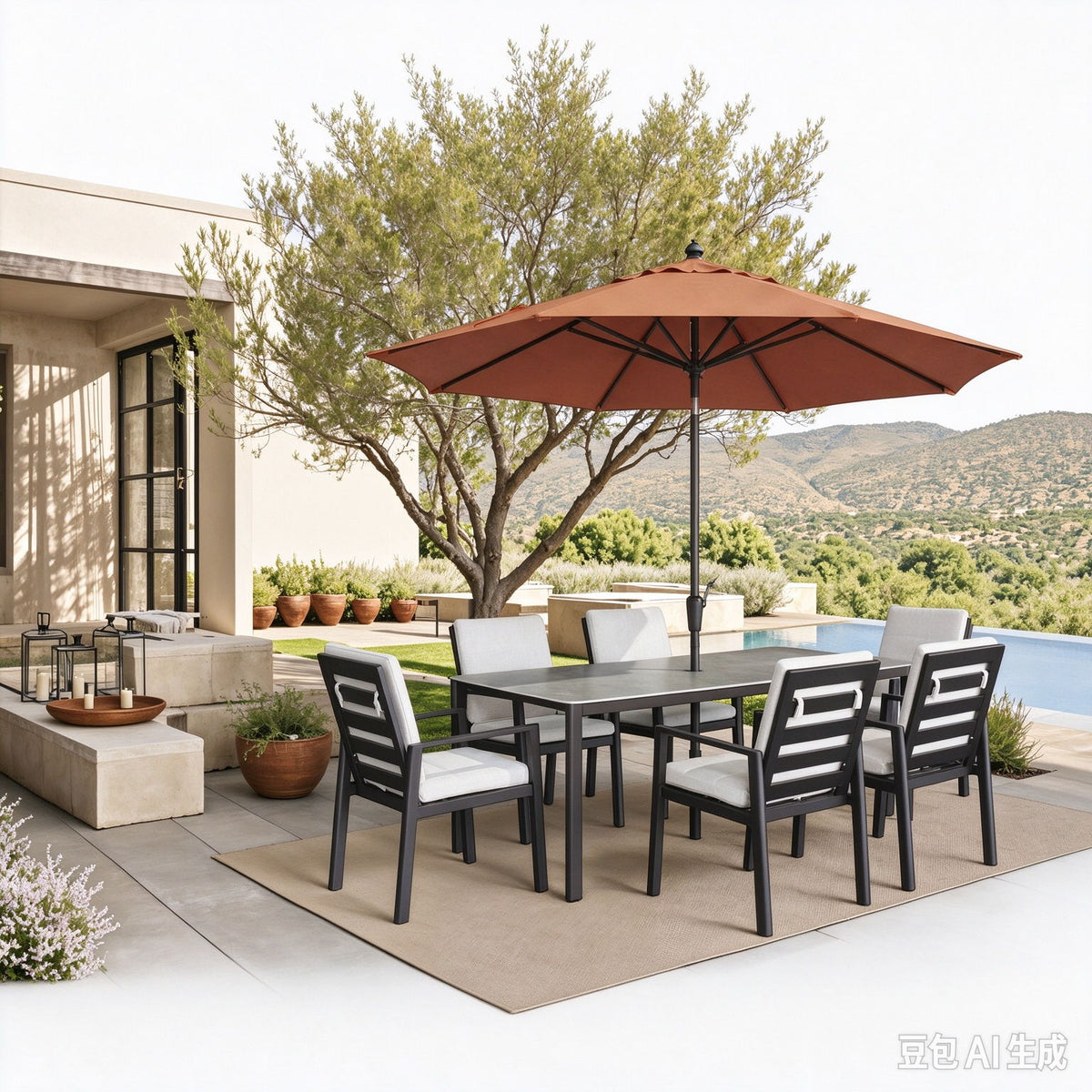 Verona - Dining Outdoor 7 Pieces Set - Dark Espresso / Gray / Off White