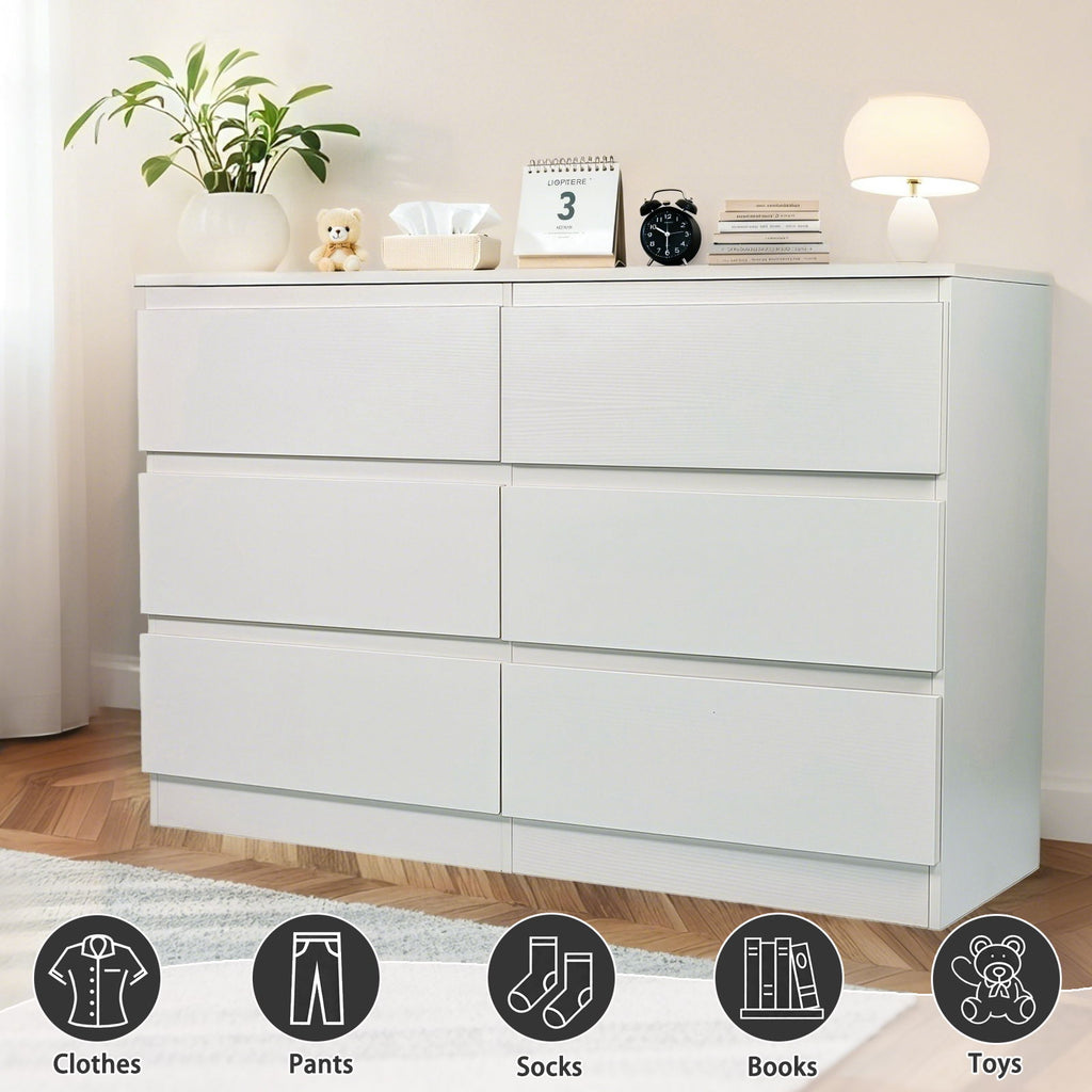 6 Drawer Dresser With Spacious Countertop And Concealed Handles