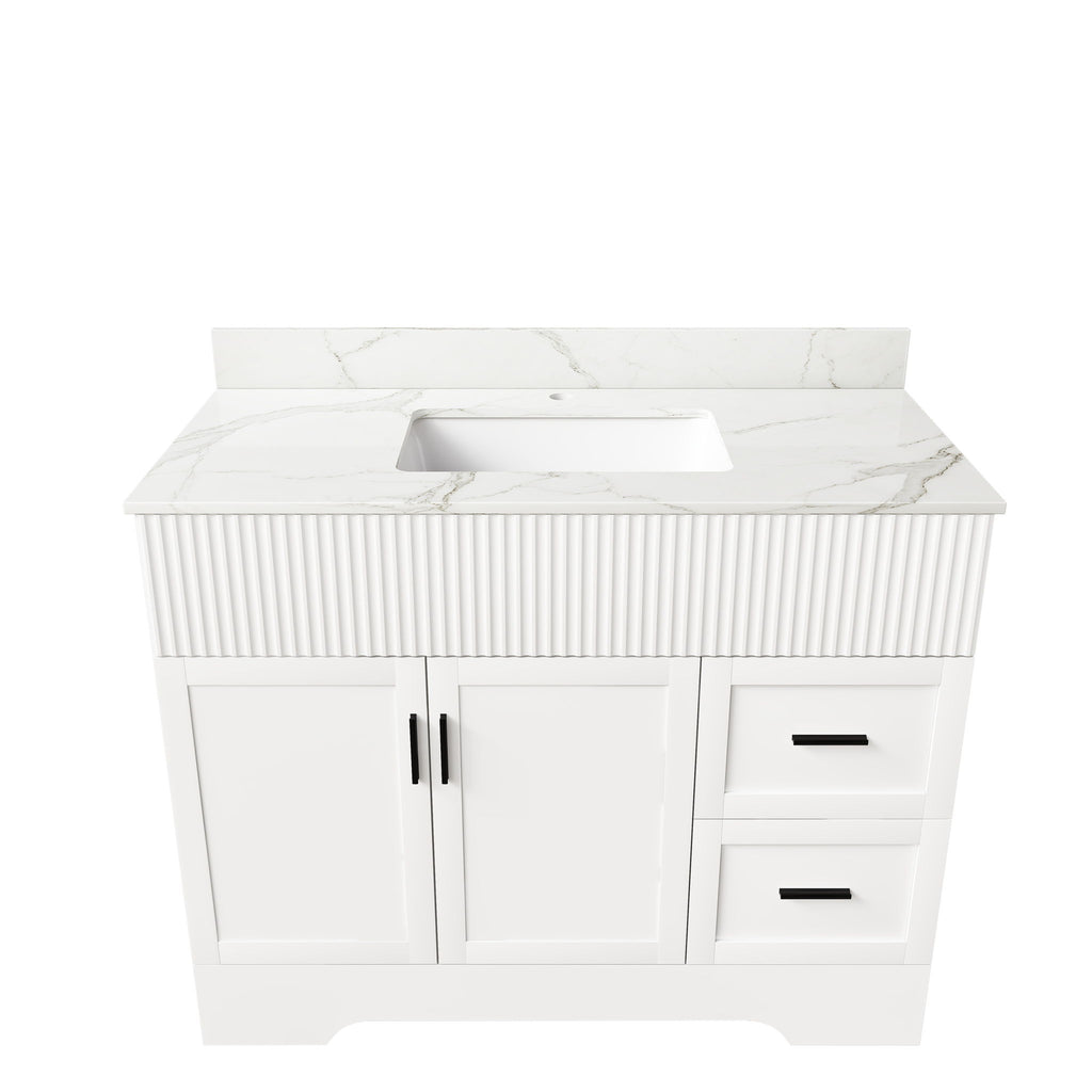 Bathroom Vanity Set, Fluted Cabinet, Soft Close Doors & Drawers - White