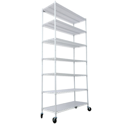 7 Tier Metal Shelf Wire Shelving Unit, 2450Lbs Heavy Duty Adjustable Storage Rack With Wheels & Shelf Liners For Closet Kitchen Garage Basement Commercial Shelving