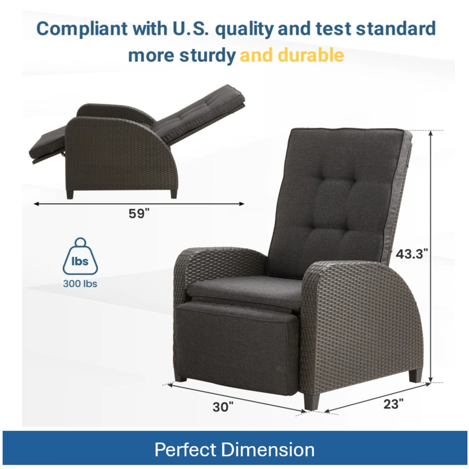 Adjustable Outdoor Lounge Chair, Plush Cushions & Extendable Footrest - Gray