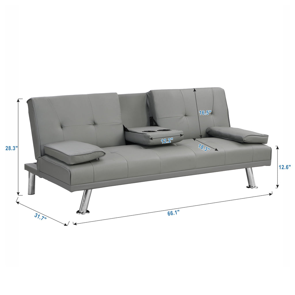 Modern Sofa Bed With Armrest 2 Holders, Wood Frame & Stainless Leg