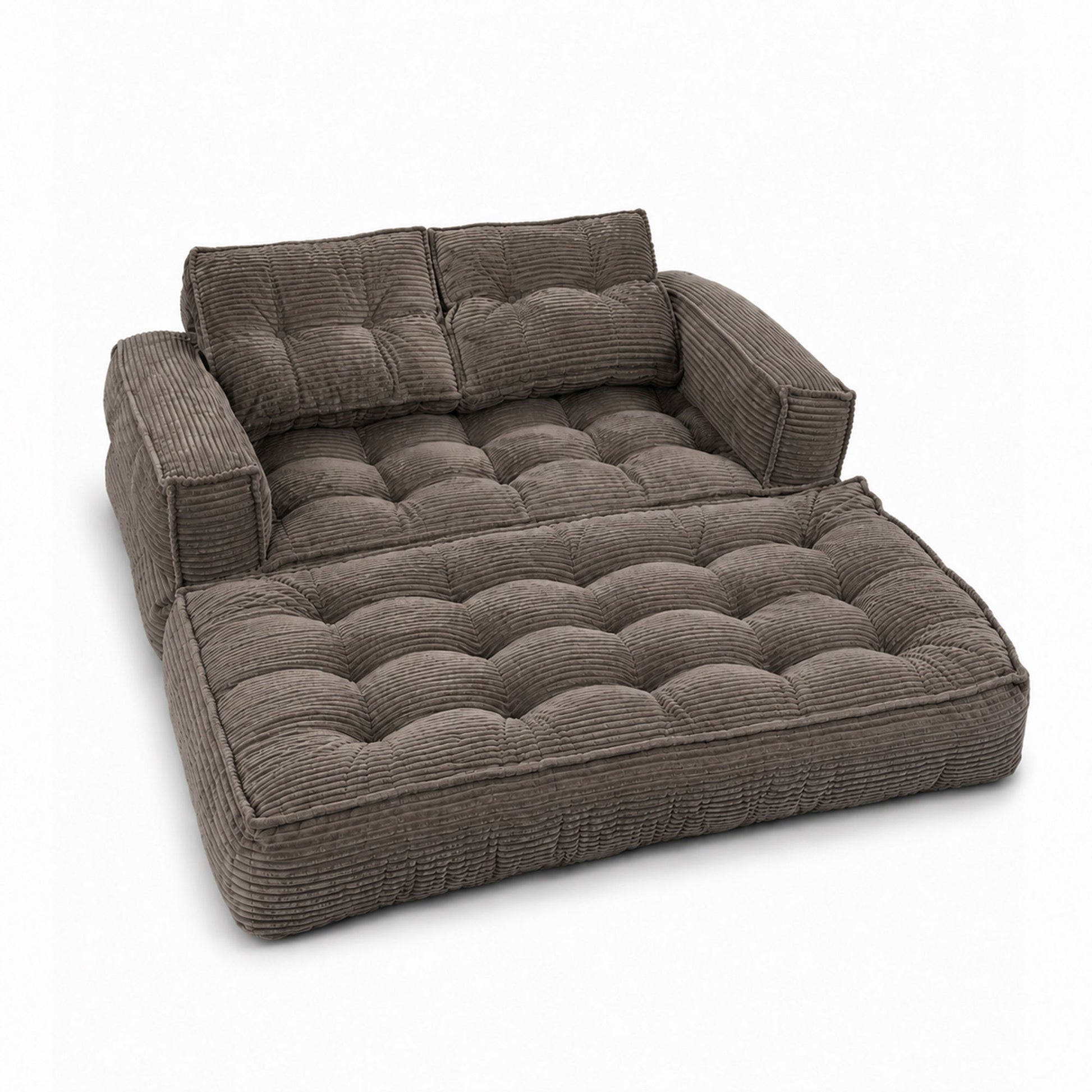 2 Seater Modular Corduroy Sofa With Chaise Lounge For Living Room