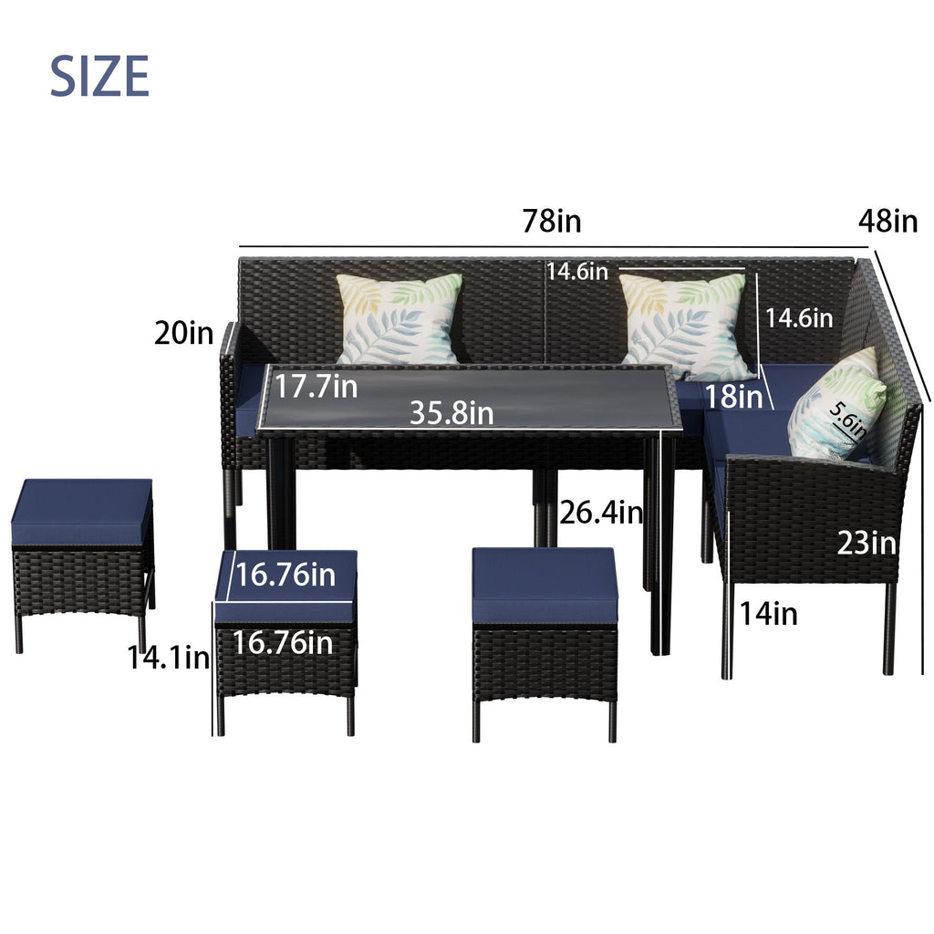 7 Piece Outdoor Furniture Set Waterproof Cushions Glass Table