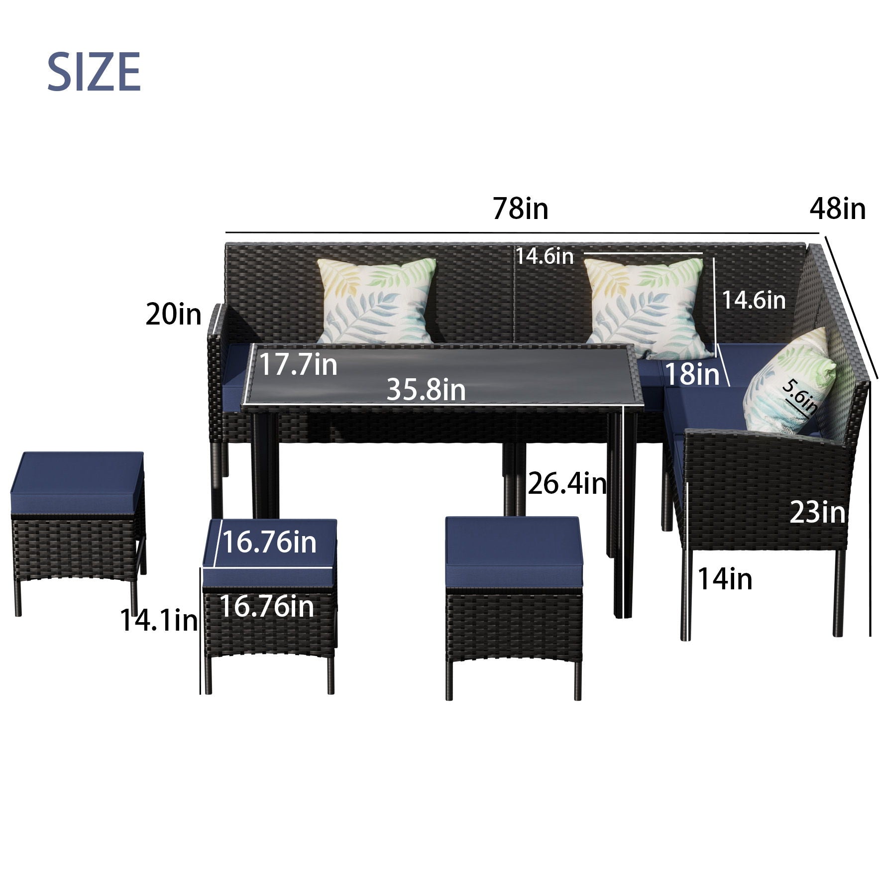 7 Piece Outdoor Furniture Set Waterproof Cushions Glass Table