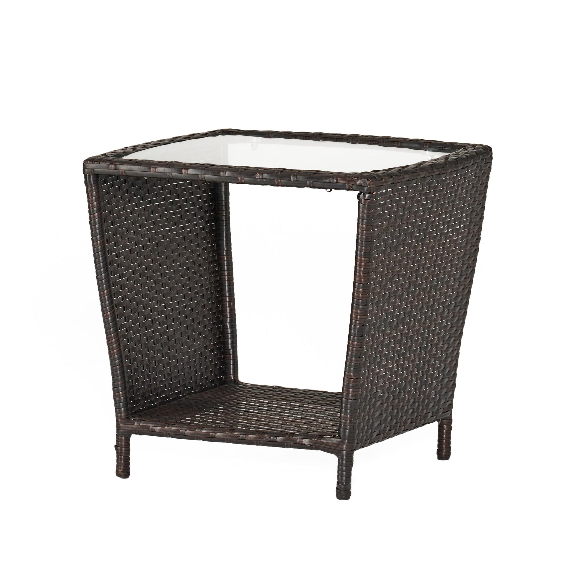 Trenton - Outdoor Side Table With Glass Top - Brown Rattan