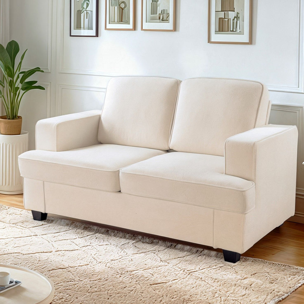 Modern Loveseat, Comfortable 2 Seater Couch With Deep Seating, Loose Back Cushions, Wide Arms