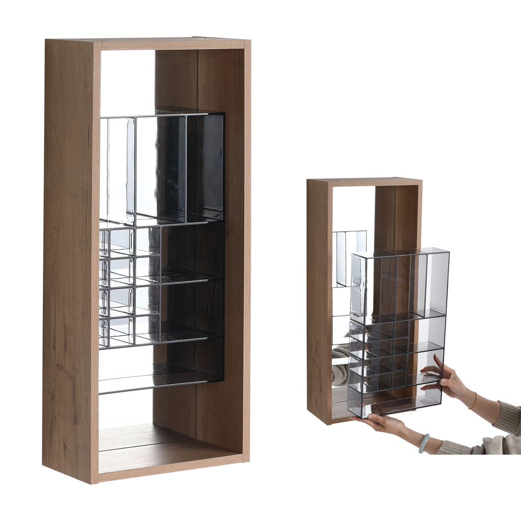12" Wall Mounted Mirror Cabinet With Storage - Imitative Oak