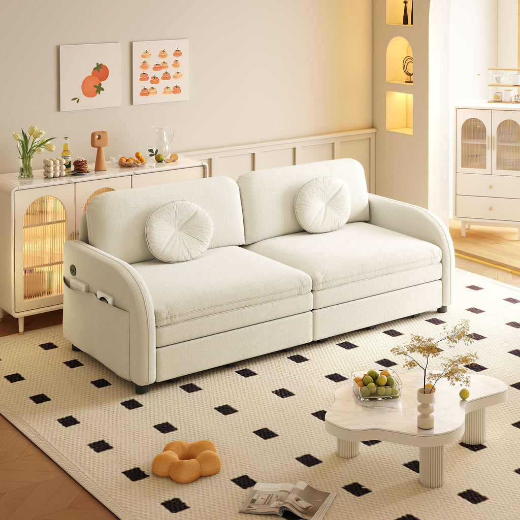 Upholstered Pull Out Couch With Side Pocket & USB Port