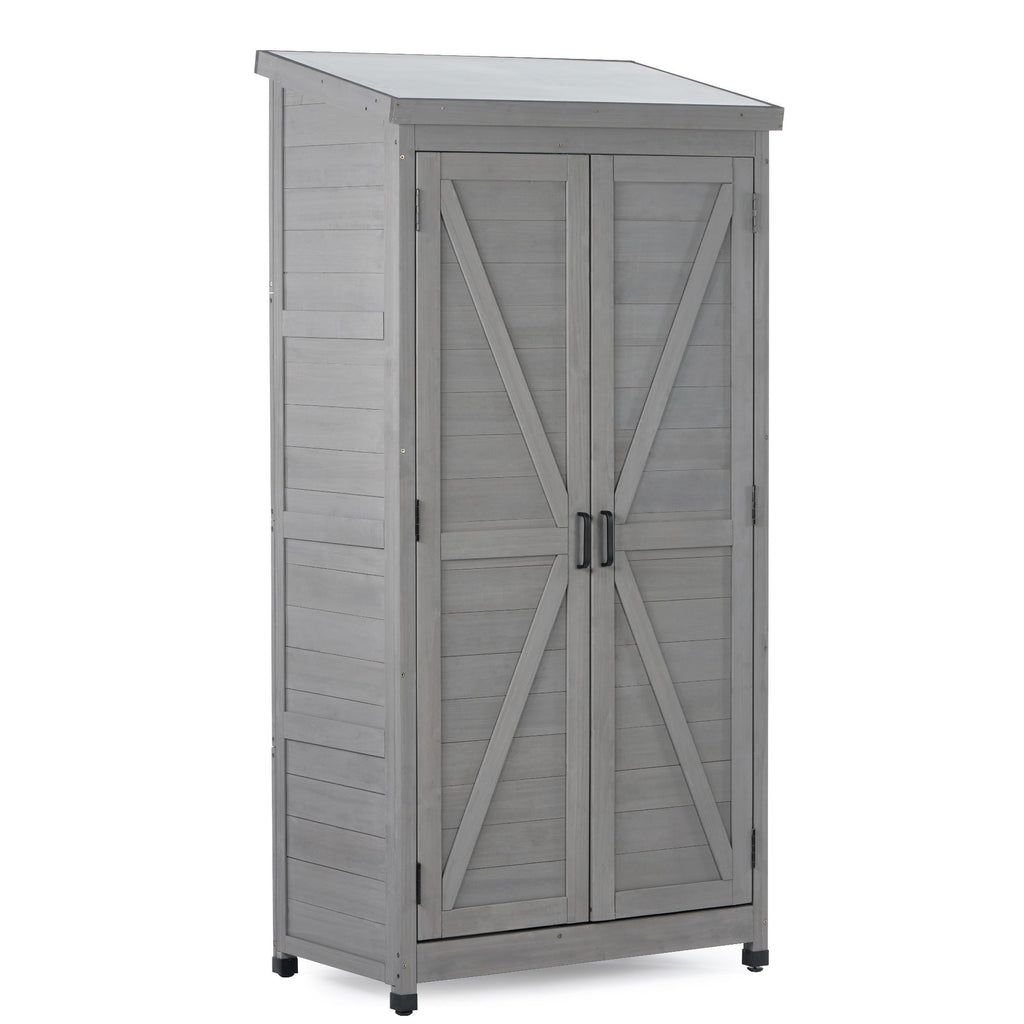 Wood Outdoor Storage Cabinet With Metal Top Garden Shed For Yard And Patio - Gray