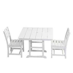 Outdoor Patio Dining Set, Square Table With Umbrella Hole And Armless Chairs