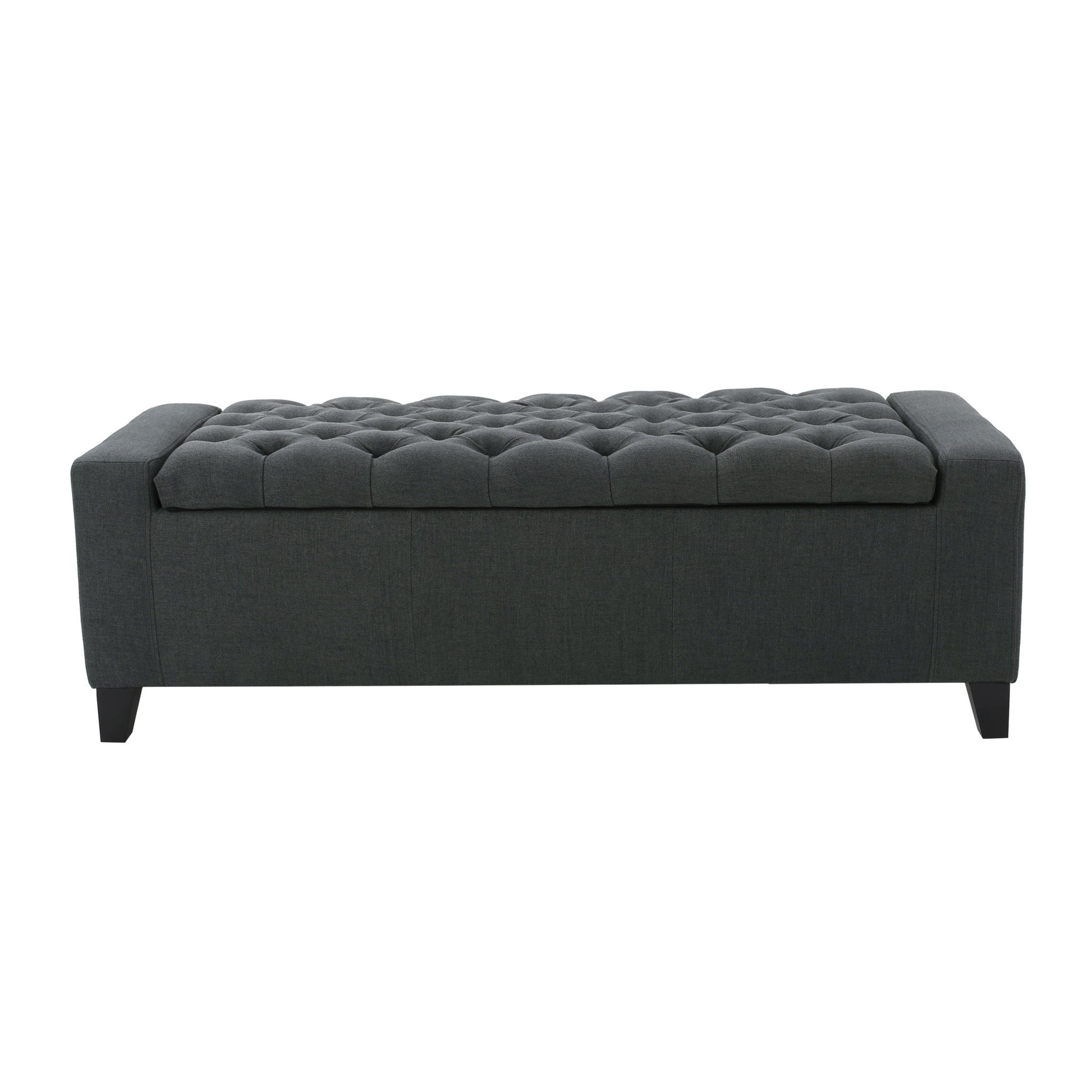 Contemporary Storage Ottoman With Tufted Top - Dark Gray