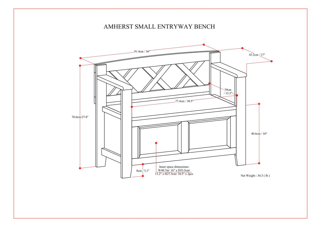 Amherst - Small Transitional Entryway Storage Bench