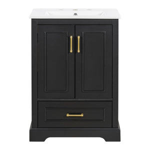 Bathroom Vanity With Sink, 1 Divided Drawer And 2 Soft Close Doors With Double Shelf