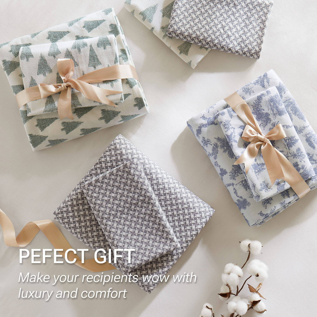 Cozy Cotton Flannel - Queen Printed Sheet Set - Toile Pine Trees
