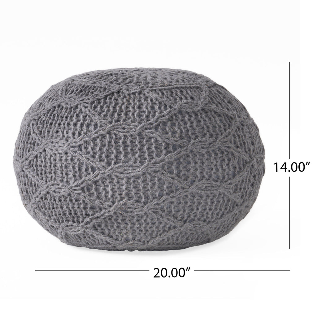 Malibu - Modern Knitted Wool Round Pouf With Handcrafted Design - Charcoal