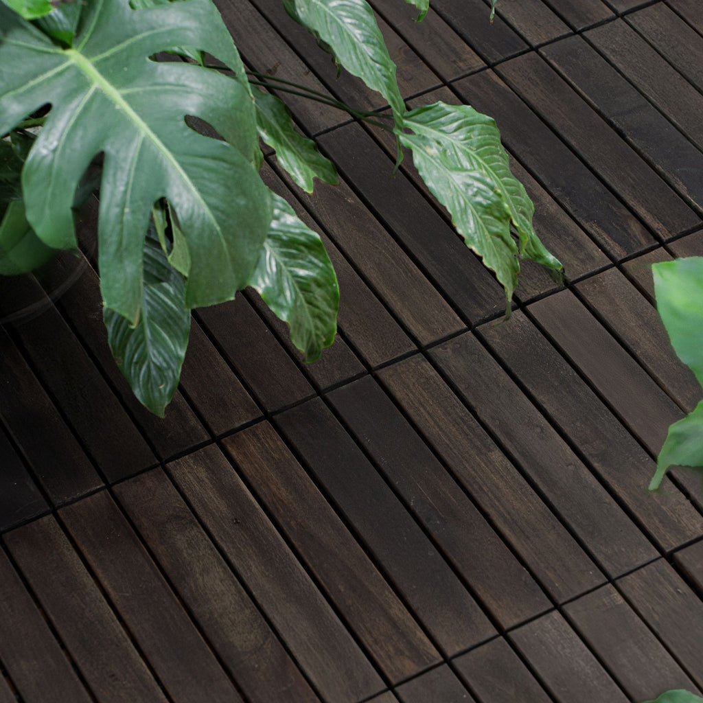 Acacia Hardwood Interlocking Deck Tiles, Striped Pattern