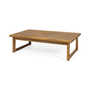 Outdoor Coffee Table With Slat Top Design And Sled Base - Teak
