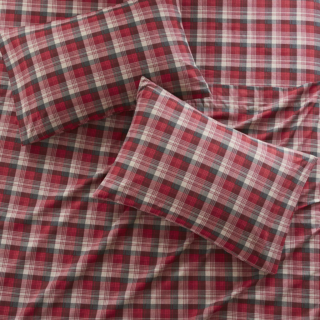Flannel - 4 Piece Full Sheet Set - Red Plaid