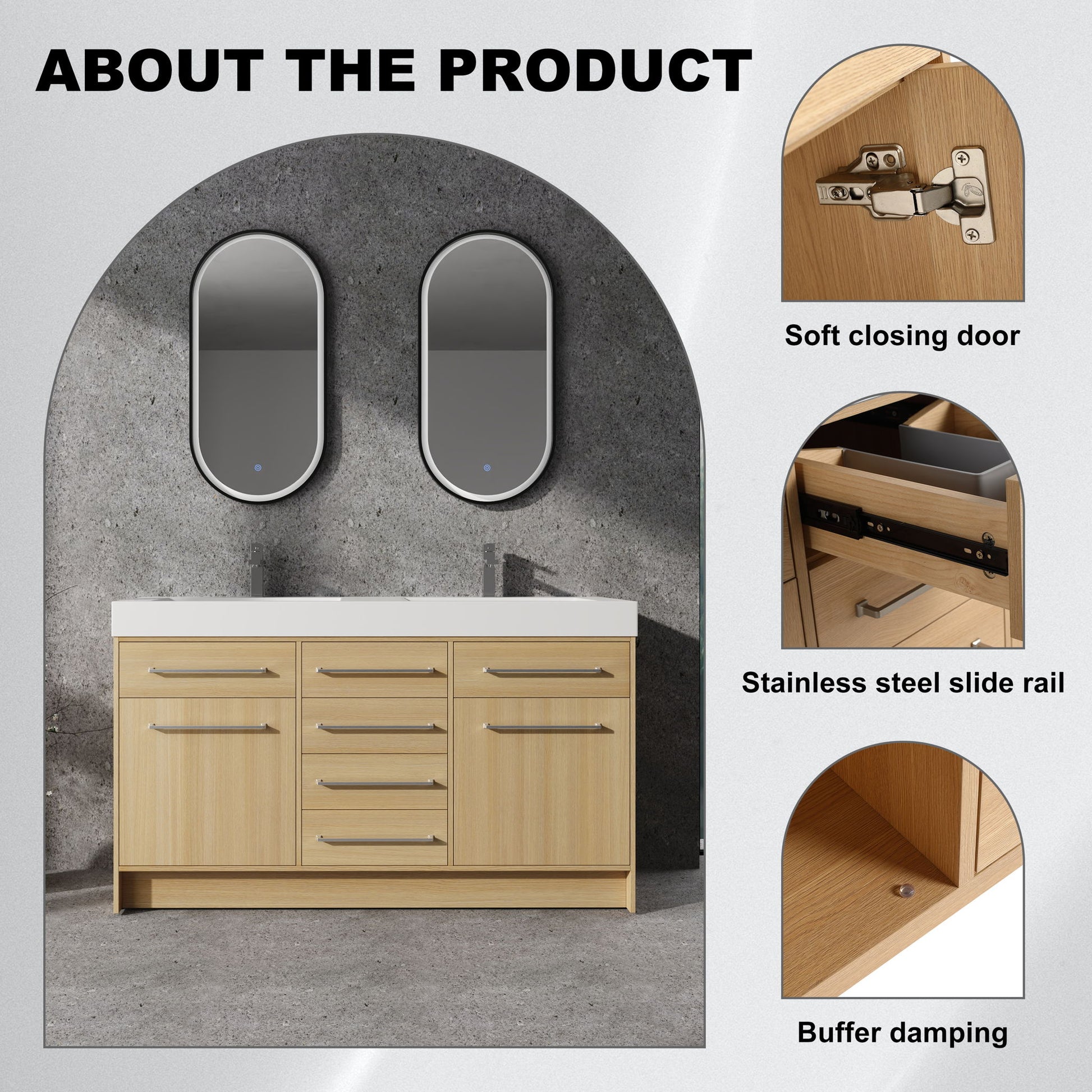 Freestanding Bathroom Vanity With Resin Sink, Soft-Closing Doors And Drawers