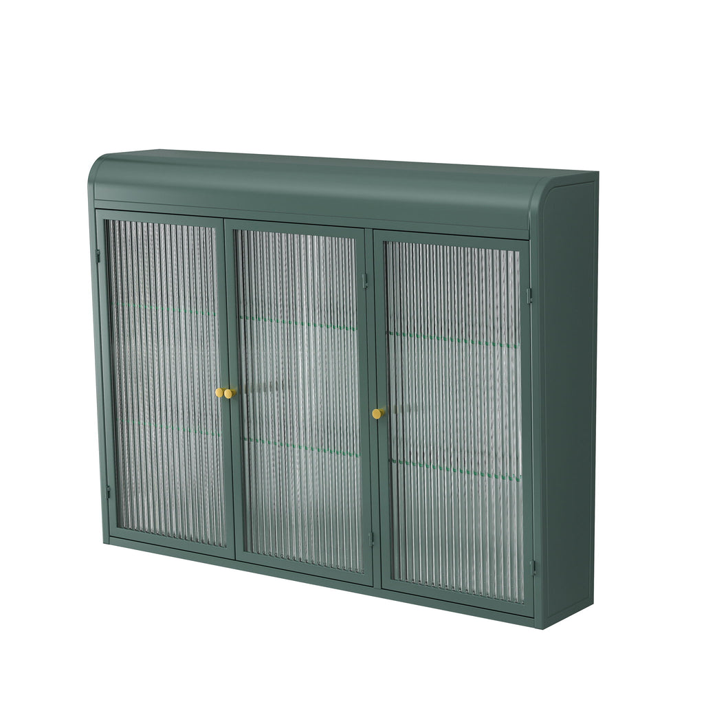 Arched Wall Mounted Cabinet, 3 Door Storage For Kitchen - Dark Green