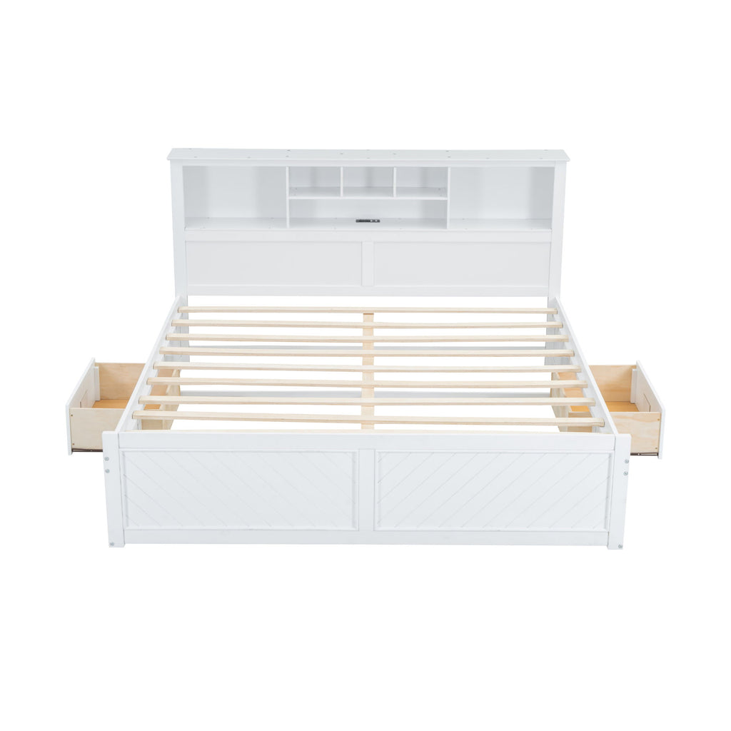 Platform Bed With Multi Storage Headboard, USB And Drawers