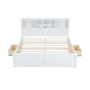 Platform Bed With Multi Storage Headboard, USB And Drawers