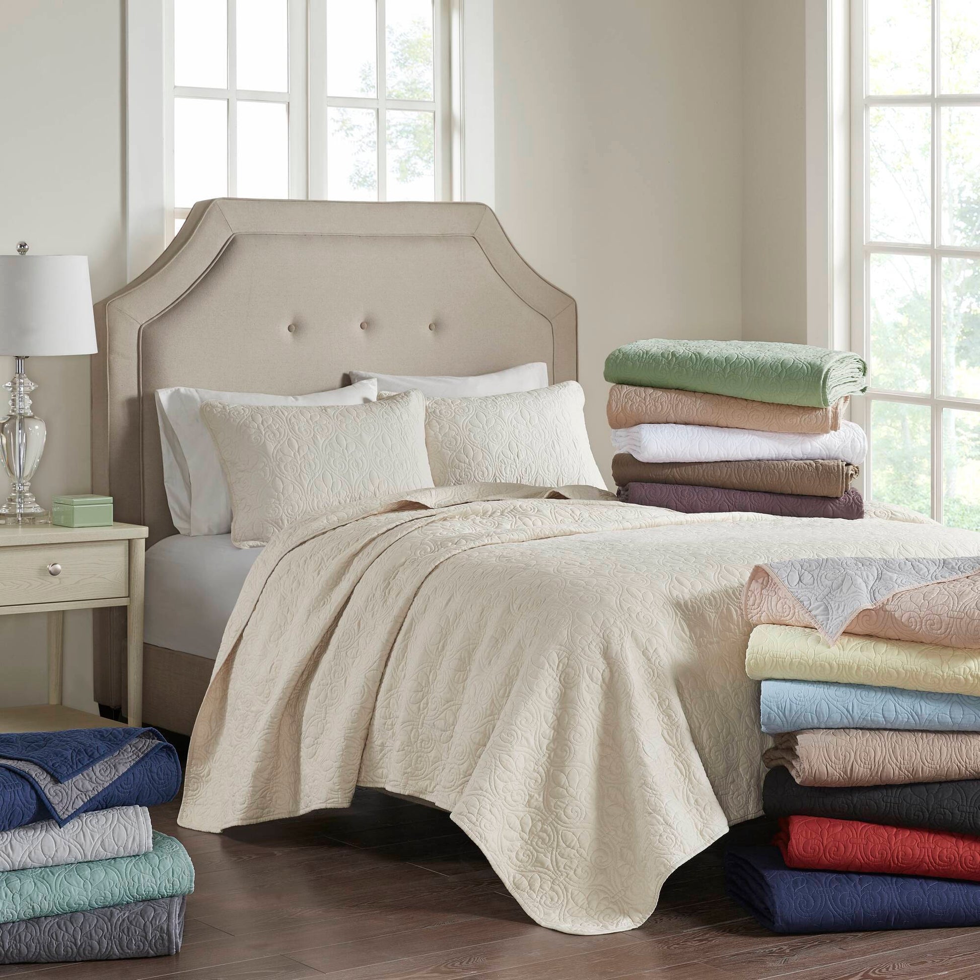 Quebec - King Reversible Coverlet Set - Gray