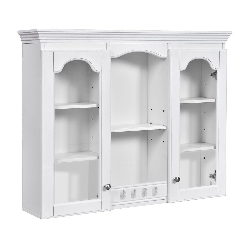 Wall-Mounted Medicine Cabinet With 2 Glass Doors, Adjustable Shelves - White