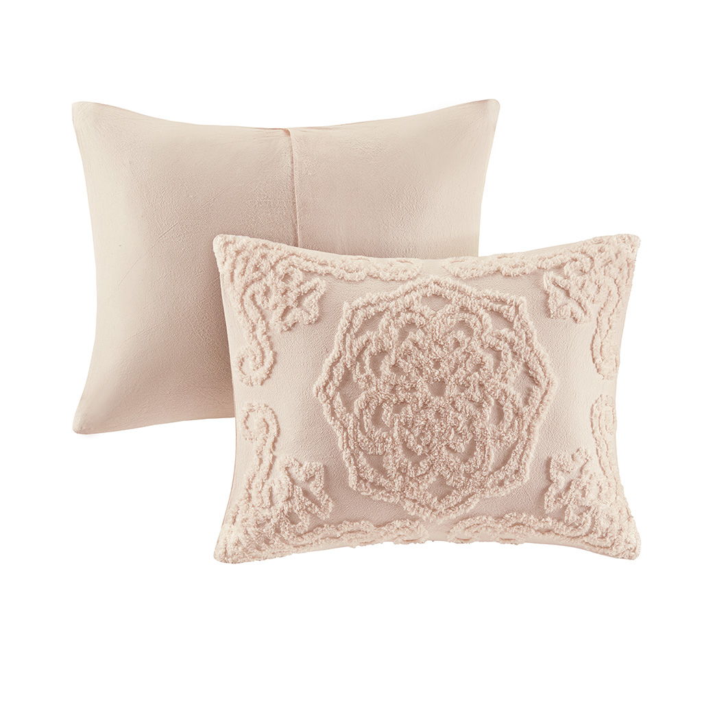 Laetitia - King Tufted Medallion Fringe Coverlet Mini Set - Blush
