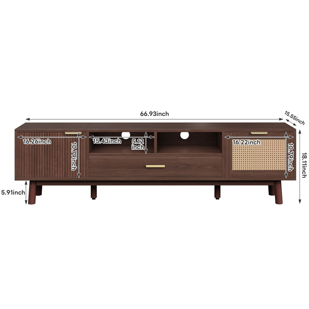 TV Stand For 75" TVs With Soft Closing Doors, Console With Accents And Drop Down Cabinet - Dark Brown