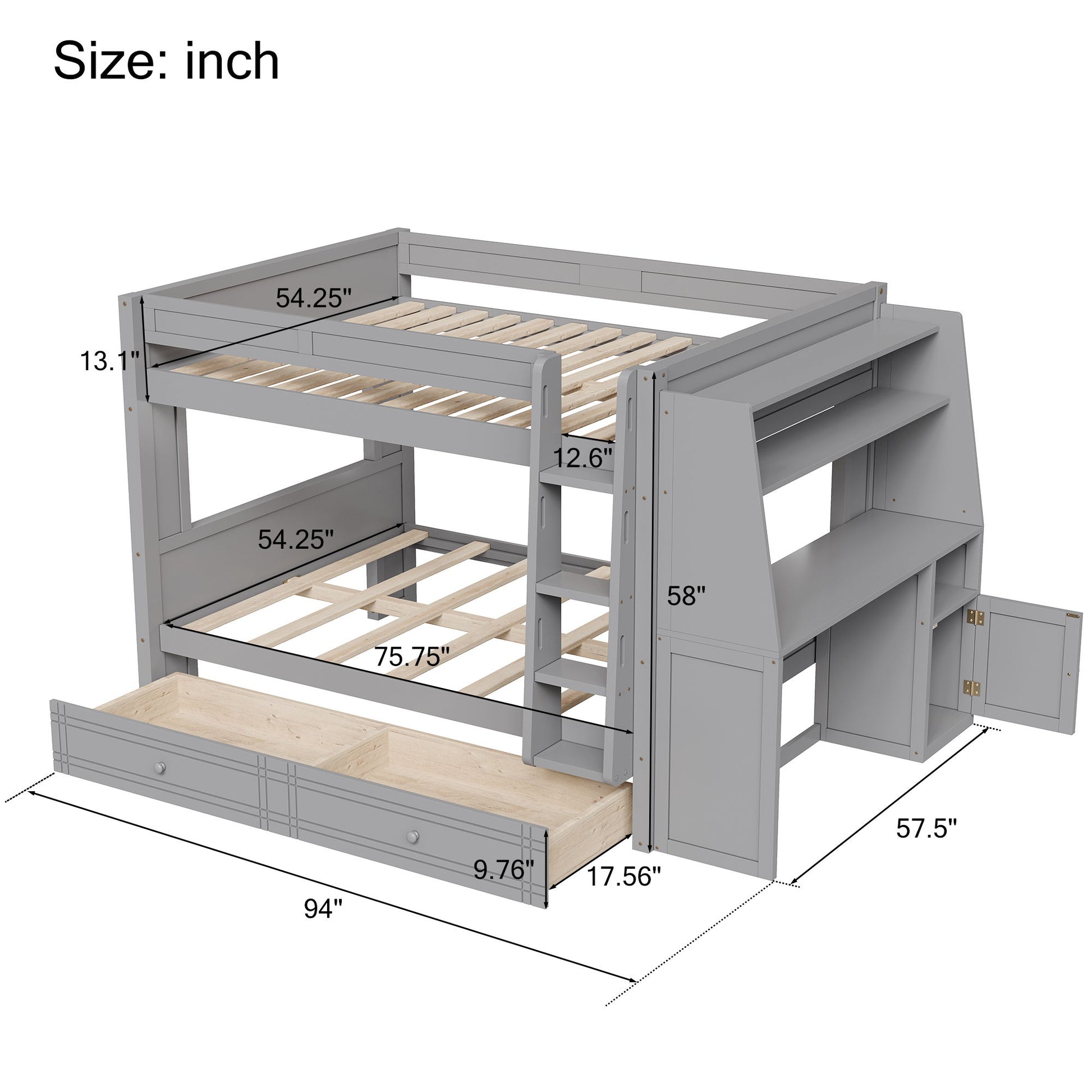Multifunctional Bunk Bed With Desk, Bookshelves