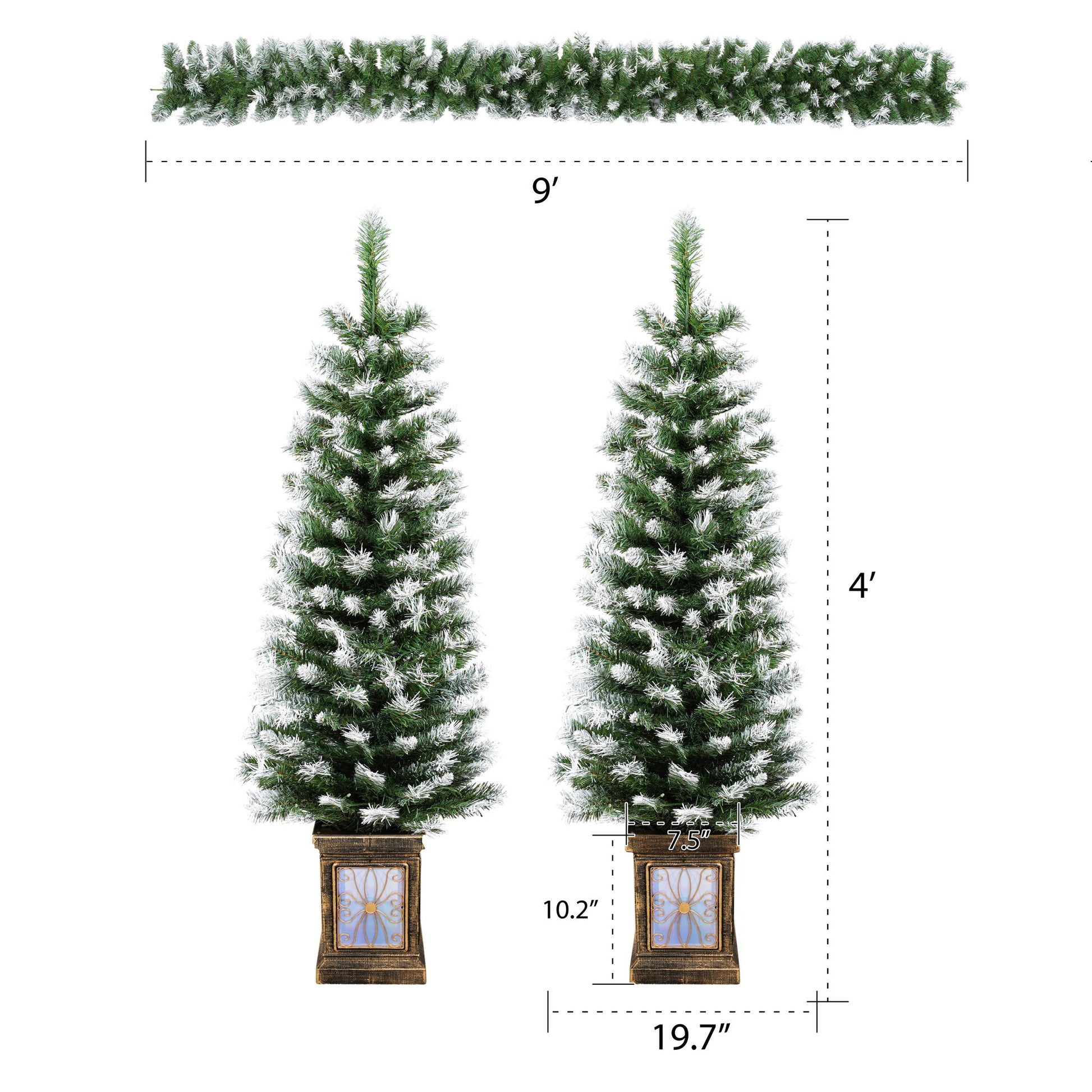 Artificial Christmas 3 Piece Set Wreath And 2 Entrance Trees With LED Lights - White / Green