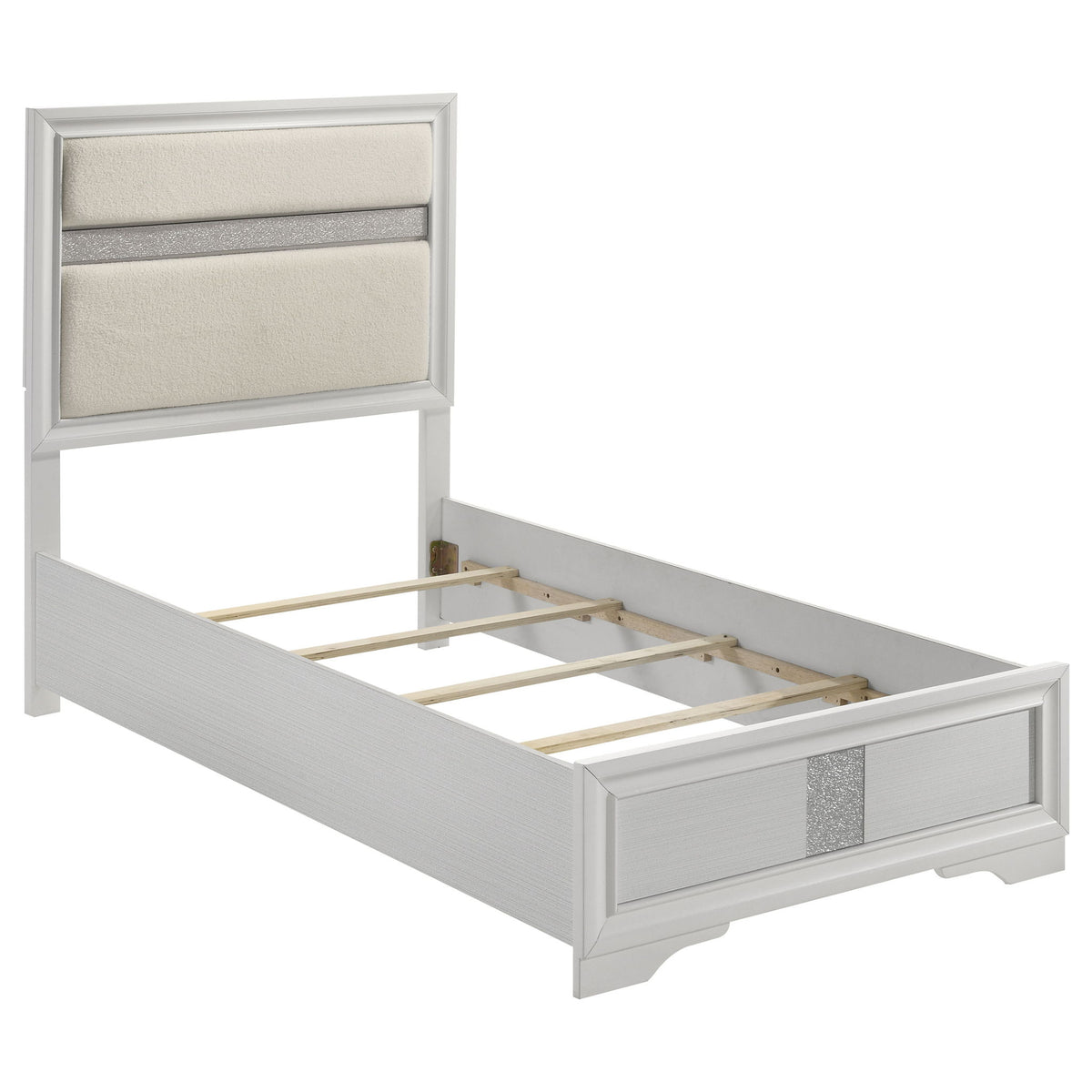 Panel Bed With Padded Headboard And Glittering Accent Stripes