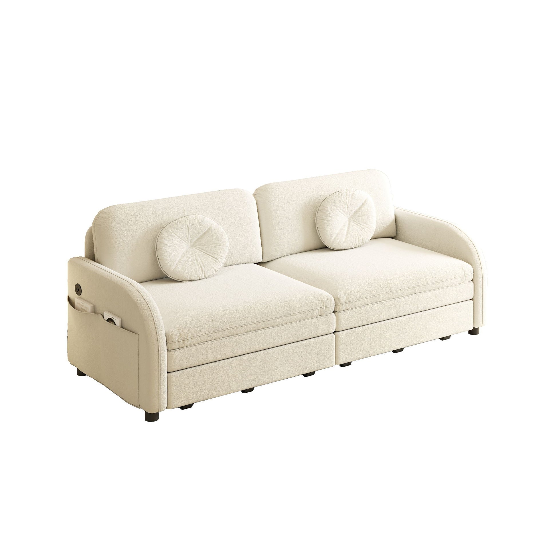 Upholstered Pull Out Couch With Side Pocket & USB Port