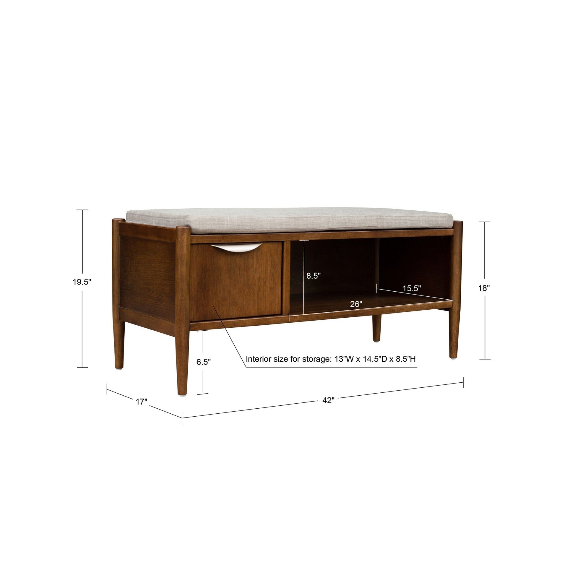Arcadia - Accent Bench With Storage And Upholstered Cushion - Walnut Brown