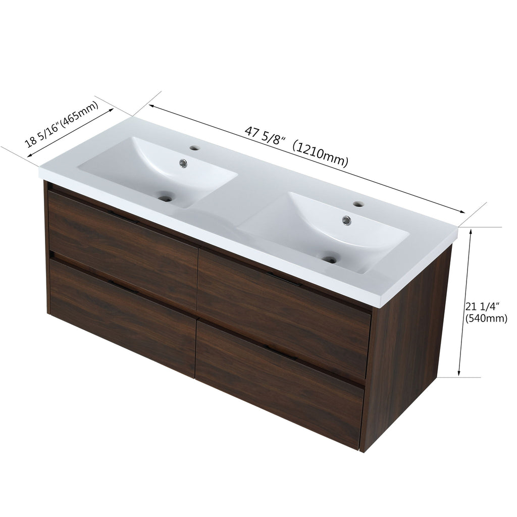 Modern Floating Bathroom Vanity With Dual Resin Sink, Soft Close Drawers