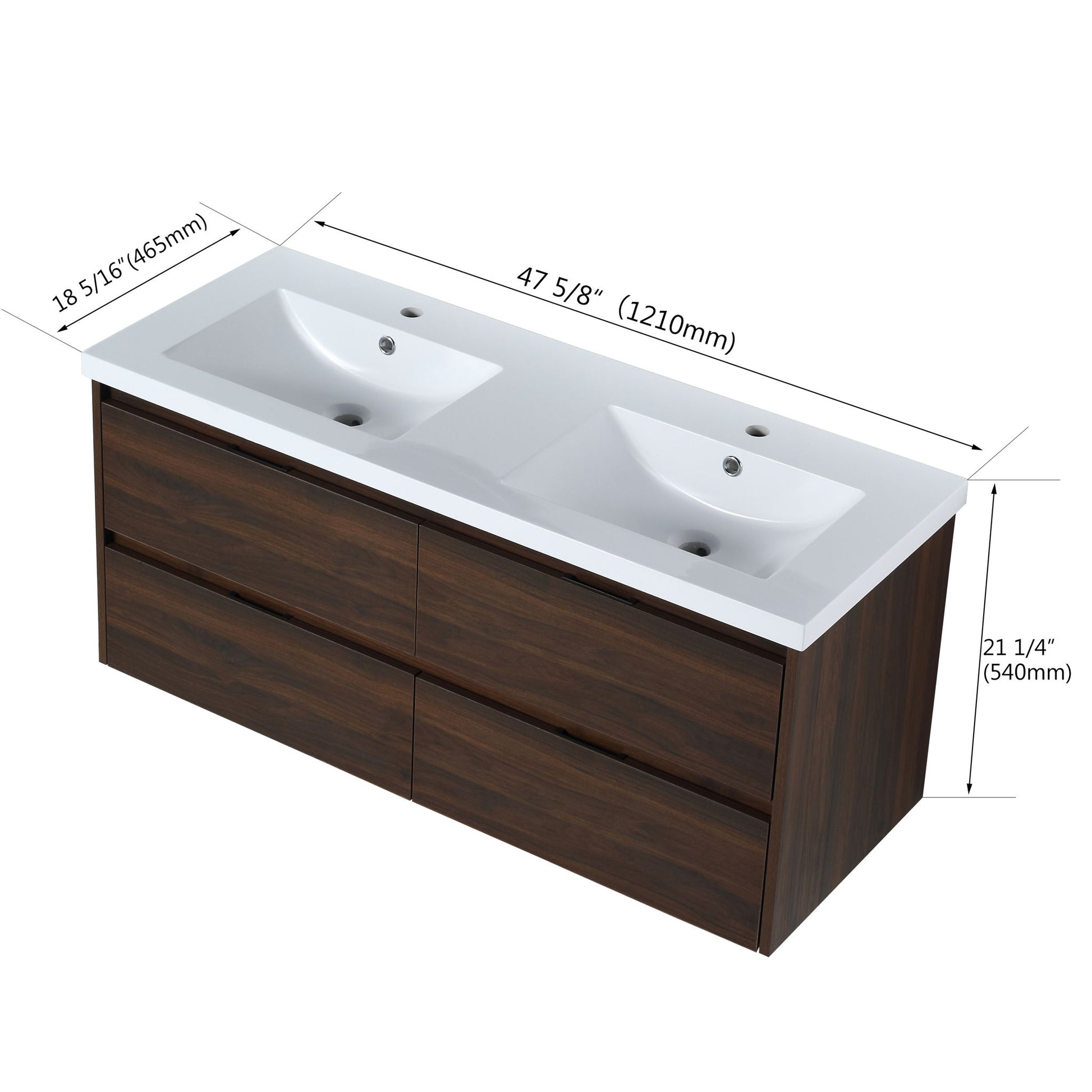 Modern Floating Bathroom Vanity With Dual Resin Sink, Soft Close Drawers