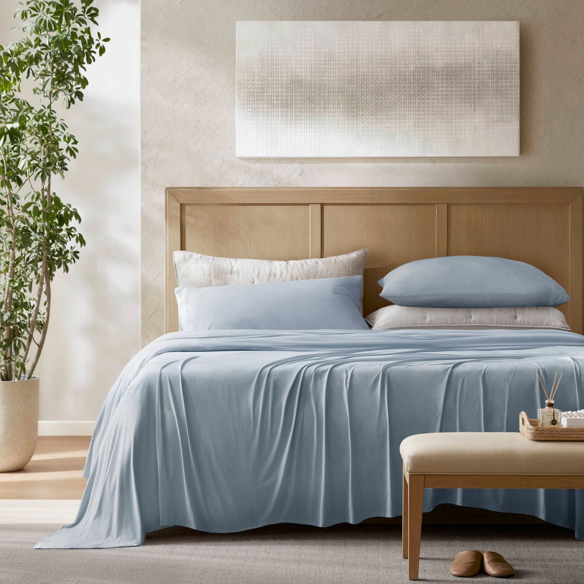 Cooling - California King Stretch Jersey Sheet Set - Blue
