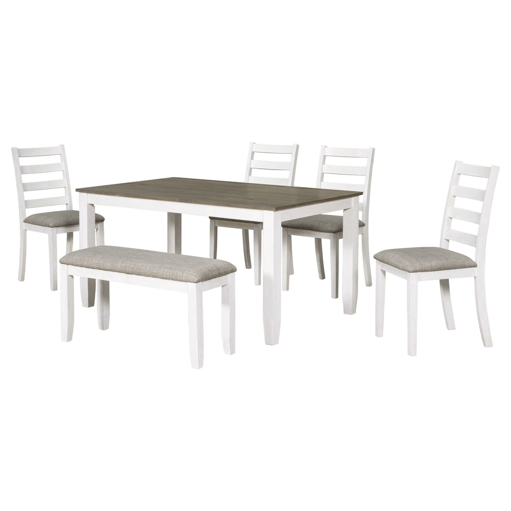 6 Piece Dining Set With 4 Upholstered Chairs & Bench - Brown / Whitewash