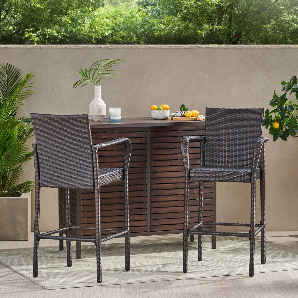 Outdoor Rattan Wicker Bar Chair With Metal Frame - Brown