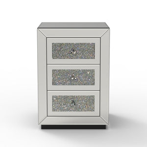 3 Drawer Nightstand With Glass Accents, Bedside Table For Bedroom - Silver