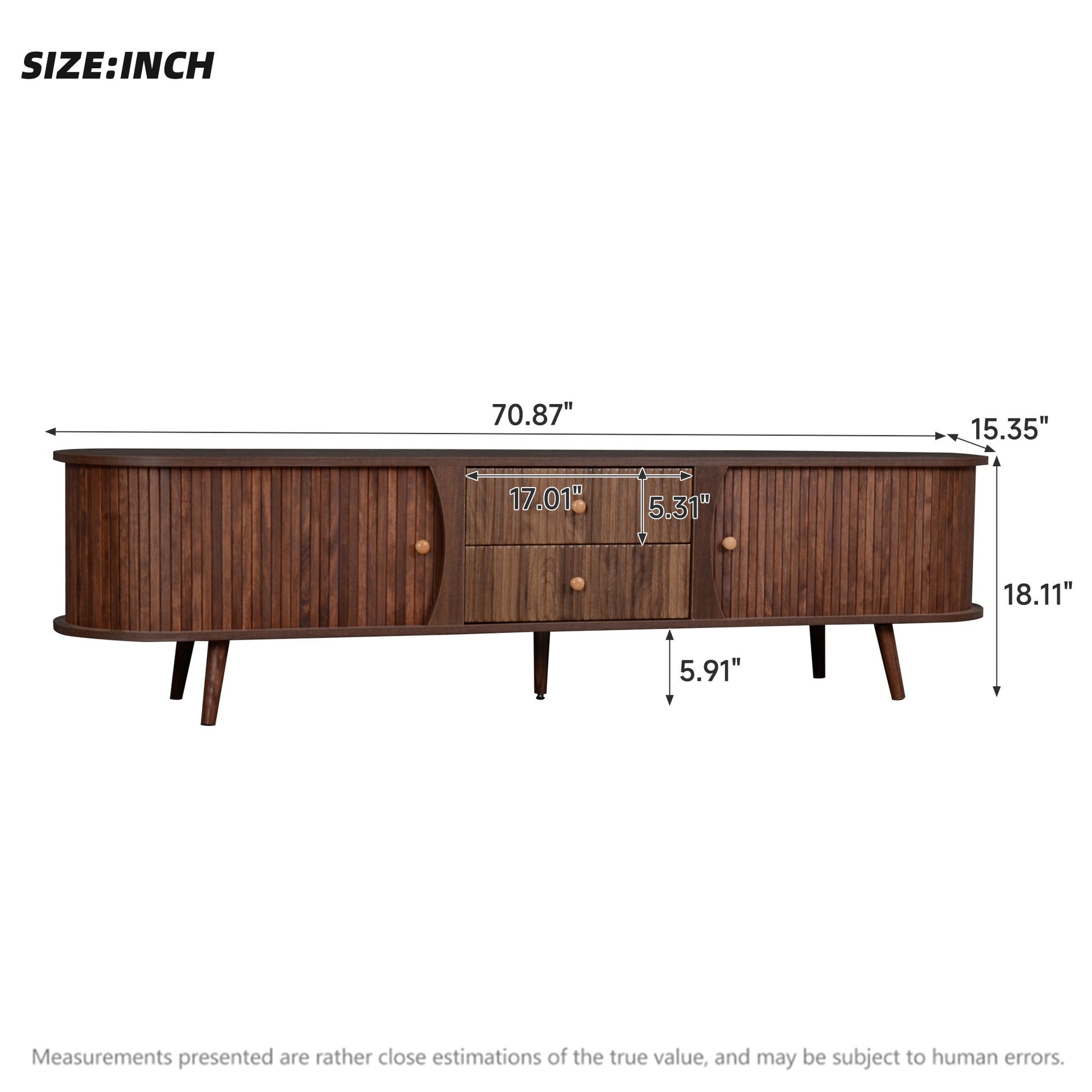 70" TV Stand With Tambour Doors And Fluted Drawers - Dark Brown