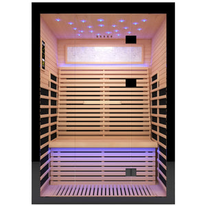 Luxury Double Far Infrared Sauna Room With Epoxy Heating Plates And Starry Sky Lighting - Black / Natural
