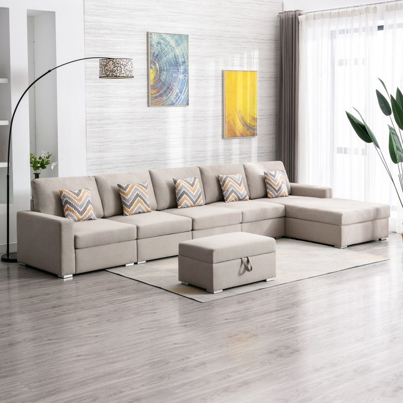 Nolan - Fabric 6 Piece Sectional Sofa With Pillows And Interchangeable Legs